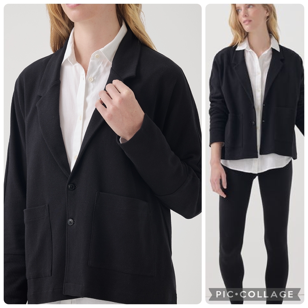 Pact Black Organic Cotton Knit Relaxed Airplane Blazer Size M